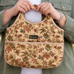 Longaberger Fall Leaves Fabric Tote Bag Purse Acorn Print Vintage